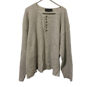 Vtg J Peterman Beige Gray Shirt Womens 2X Cotton Retro Inspired Thermal Boho